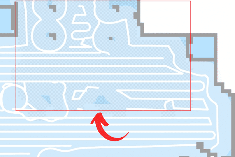 Der Teppich ist schraffiert in der Karte des Dreame L10s Ultra zu sehen.